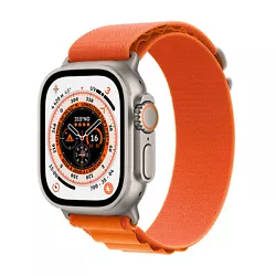 Watch Ultra + Cellular, boîtier Titane 49mm avec Boucle Alpine Orange - Taille S Boussole intégrée à...