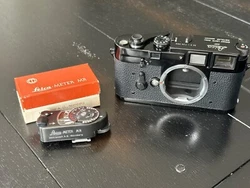 i have for bin/best offer a leica m3 double stroke repainted black.  comes with a leica mr light meter in its original...