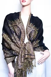 Double layer woven jacquard thicker pashmina shawl with fringes. Big Paisley Thicker Pashmina. A luxurious pashmina is...