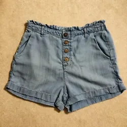 These look like denim but are super soft! Pre-owned but in great condition. One very tiny hole in the back, but not...
