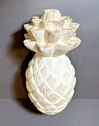 Pineapple Carved Wood Painted White Gold Philippines Décor Statue 10