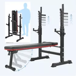   【HEAVY-DUTY FRAME】Weight bench with rack set is made of heavy-duty steel frame & 2 x2