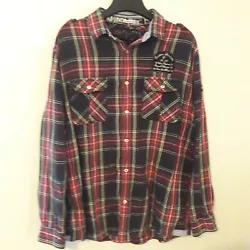 Naitica Jeans Co Vtg Mens Plaid Nautical Patch Button Down Shirt. Size XL in good Used Condition. See Pics!
