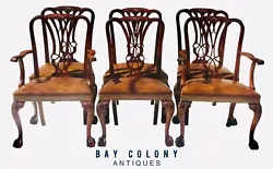This is a lovely early 20th century set with great natural chestnut brown leather seats accented with decorative brass...