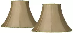 Earthen Gold Fabric Set of 2 Lamp Shades 8x18x13 (Spider). Earthen gold fabric. Top and bottom braid trim adds a...
