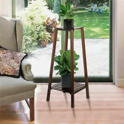 Bamboo 2 Tier Tall Plant Stand Pot Holder Small Space Table Garden Planter Brown.