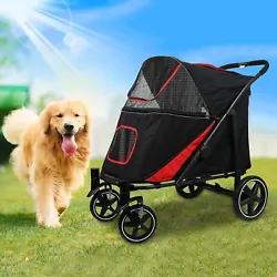 The rear brake system and adjustable safety belts ensure the safety of pets in the stroller. Thickened cushions at the...