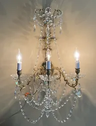 Approximately 27” high 17” wide 11” deep. PAIR Vintage French Crystal Brass Wall Sconce Candelabra. Beautiful...