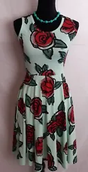 LuLaRoe Nicki Size XS Mint with Red Roses Floral Dress Flowers Unicorn.