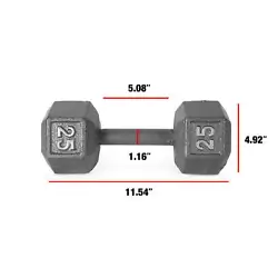 This dumbbell pair is made of solid cast iron and coated with a semi-gloss finish to prevent any rusting. This CAP...