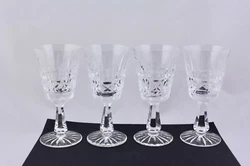 These Irish cut crystal Kylemore Claret Wine Glasses Water have acid-etched script lettering 