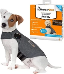 THUNDER SHIRT. SIZE: SMALL - 15 - 25 LB DOGS. COLOR: HEATHER GREY. NEW IN BOX. BEST SOLUTION FOR DOG ANXIETY.