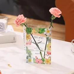 VERSATILE VASE: This book-shaped vase with a bouquet of colorful flowers will brighten up your room. This acrylic book...