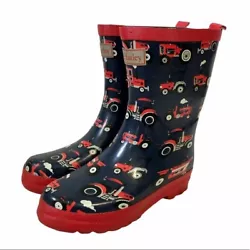 Hatley Rubber Pull On Rain Boots. Red & Navy Blue. Size: Kids 3.