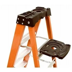 Pail Shelf Ladder Accessory, Molded Pail Shelf, Self Closing, Slip Resistant Surface, Outer Retaining Ring.