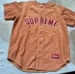 Orange corduroy supreme baseball jersey. Only damage shown on last slide(small black mark)