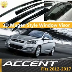 One set of 4 Pieces of Window Visors (Front/Rear/Left/Right). Hyundai Accent 2012 2013 2014 2015 2016 2017. Reduces...