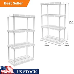 2-pc 5-Tier Plastic Garage Shelves Storage Shelving Units Organizer Heavy Duty. 4-Tier Shelf Plastic Shelves Rack...