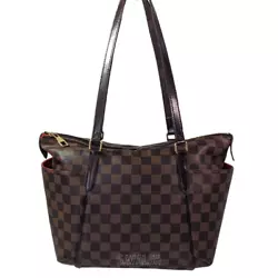 Date code: SD1197. Louis Vuitton Totally MM Damier Ebene tote. cerise red lining. coated canvas exterior. gold-tone...