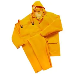 The PVC coated jacket has detachable drawstring hood for secure fit. It has adjustable suspenders and non-conductive...