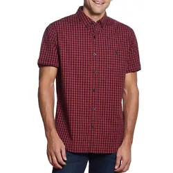 Poplin Neat Print & Gingham Check Plaid. Short sleeve. Regular Fit. Left chest pocket with button closure. StyleButton...