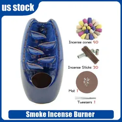 1: The backflow incense burner is made of ceramic material, handmade and noble. The incense burner can either use long...