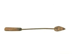 The tool shows wear including scratches, staining, splits in the handle, surface rust to the iron handle, and signs of...