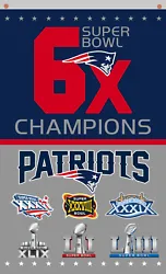 New England Patriots Champions 6x Vertical flag 90x150cm 3x5ft best Team banner 100D Polyester flag. Single sided...