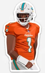 Miami Dolphins insipired Sticker of Tua Tagovailoa in orange jersey!  High Resolution proffesional grade!  Fully...