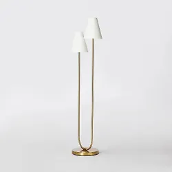 •2-head floor lamp •White empire shades •Gold-tone brass frame •Comes with a 6ft cord •On/off push-button...
