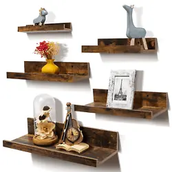 Each floating shelf is unique. 【SPACE SAVING】: Our 5 brown floating shelves for wall provide different sizes of...