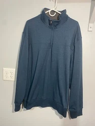 Van Heusen Mens Size 2XL Pullover Sweater Quarter Zip Flex Cotton Blue. You can feel the quality softness and weight...