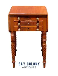 19TH CENTURY ANTIQUE SHERATON MAHOGANY 3 DRAWER WORKTABLE / NIGHTSTAND W/ ROPE CARVED LEGS. A fantastic piece of...