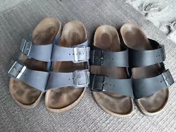 Lot of 2 Birkenstock Sandals  Size 37 = Womens 7 1 Black Leather  1 Blue Suede Leather Original style with cork soles...