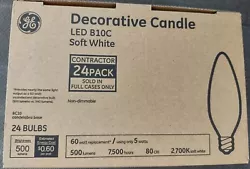 24 Pack GE Soft White LED B10c Candelabra Base Decorative Bulbs. 60 watt equivalent using only 5 watts per bulb.