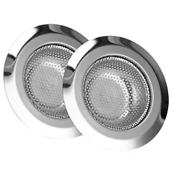 0.74in Flat rim rests over sinks drain. Dishwasher safe and they are suitable for 2.96in-3.93in drain strainer outlet....
