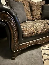 2 Piece Sofa and Loveseat Set - Brown and black. Gently used sofa set. One love seat and one 3-4 person sofa....