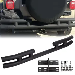 For 1987-1995 Jeep WRANGLER(YJ). For 1997-2006 Jeep TJ Wrangler Black Rear Double Tube Bumper w/ Fixed plates. For...