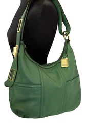 Tignanello Large Green Leather Shoulder Bag Hobo Purse ExcellentSingle adjustable strap Zipper closure3 outside pockets...