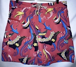 Patagonia Minimalist Wavefarer Board Shorts 33 Red Fish Mermaid Swim Trunks 19