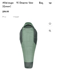 Klymit Wild Aspen 20 degree Synthetic Sleeping Bag 3-Season Regular Large Green.