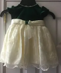 Girls Pretty Youngland Velour Green & Cream Flowers Dress Size 18 Months, Condition is Pre-owned, shipped with USPS...