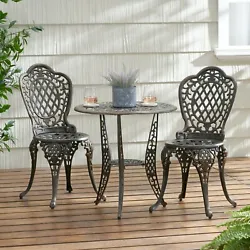 The Modena bistro set is a beautiful addition for your outdoor decor. The features include intricate details and a...