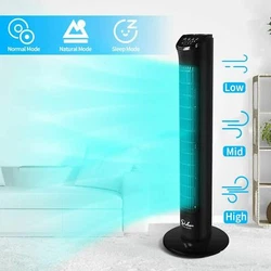 The fan has a black body. Easy to assemble and operate. Built-in carry handle makes it easy to move from room to room....
