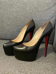 Christian Louboutin Daffodile Black Leather Pumps EU 41 US 11 Used. These shoes are narrow due to their platform,...