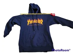 Thrasher Skateboard Magazine Blue Flames Sweatshirt Hoodie Size Small.  Small imperfection on the 