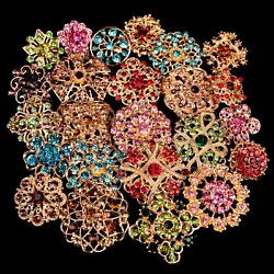 Wedding Bridal Bridesmaid Bouquet Decor brooches. Lot of 24pcs, Golden plating, crystal, mixed sizes and designs. Made...