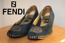 Vintage FENDI FF Logo Blue Espadrille Slip-on Espadrilles Shoes Heels ‘80s/‘90s.  Made in Italy size 6.5.Thank you...