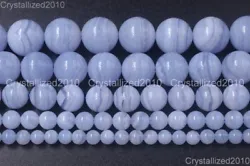 Material:Grade AAA Chalcedony Blue Lace Agate. Sizes to Choose From: 4mm,6mm,8mm,10mm ,12mm,14mm. Color: Light Blue...