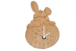 Horloge murale Lapin silencieuse pour enfant - Matériau : Bois- dimenssion : 21,2 x 34 cm- Caractéristique spéciale...